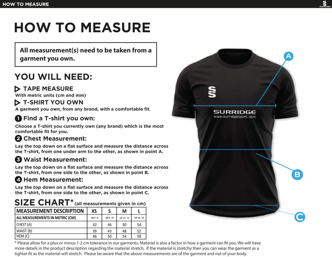 STCC - Impact T-Shirt - Women's Fit - Size Guide