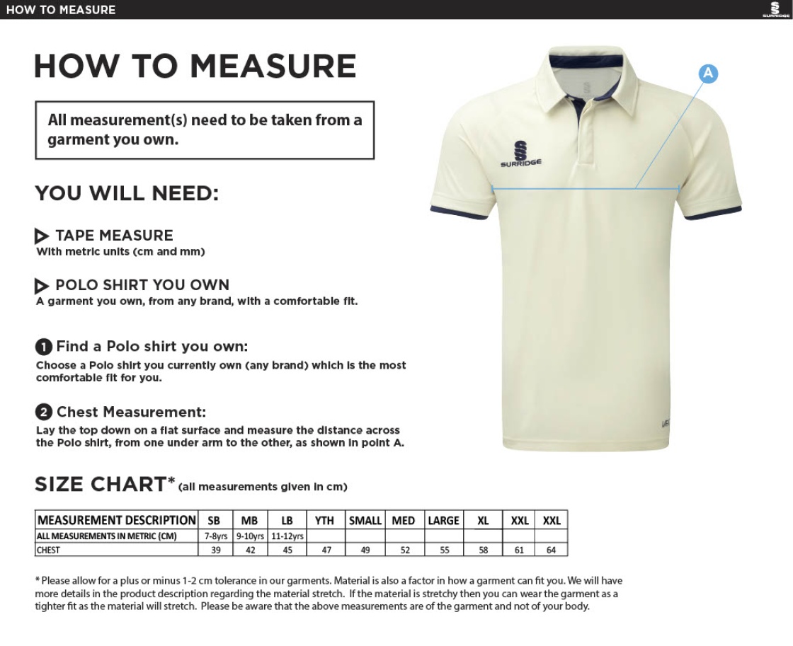 STCC - Dual Cricket Shirt Short Sleeve - Men's Fit - Size Guide