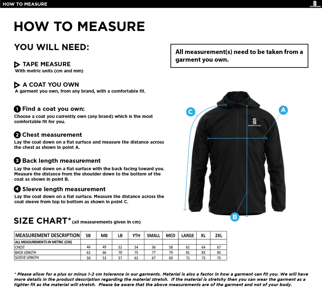 STCC - Dual Elite 1/4 Zip Hoody / Rain Jacket - Unisex Fit - Size Guide