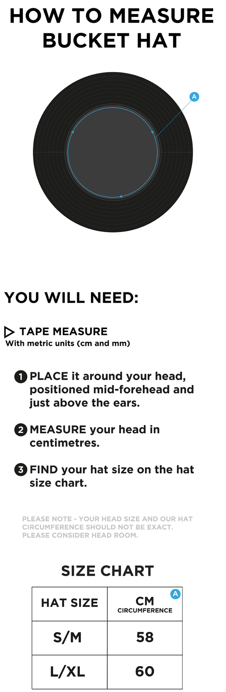 STCC - Dual Bucket Hat - Navy - Size Guide