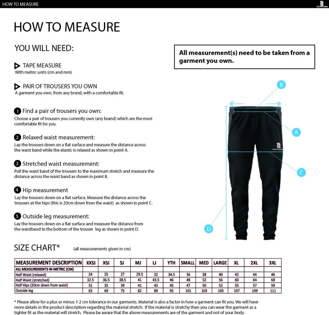 STCC - Skinny Pant - Unisex Fit - Size Guide