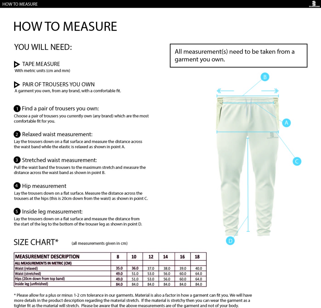 STCC - Ergo Playing Pant - Women's Fit - Size Guide