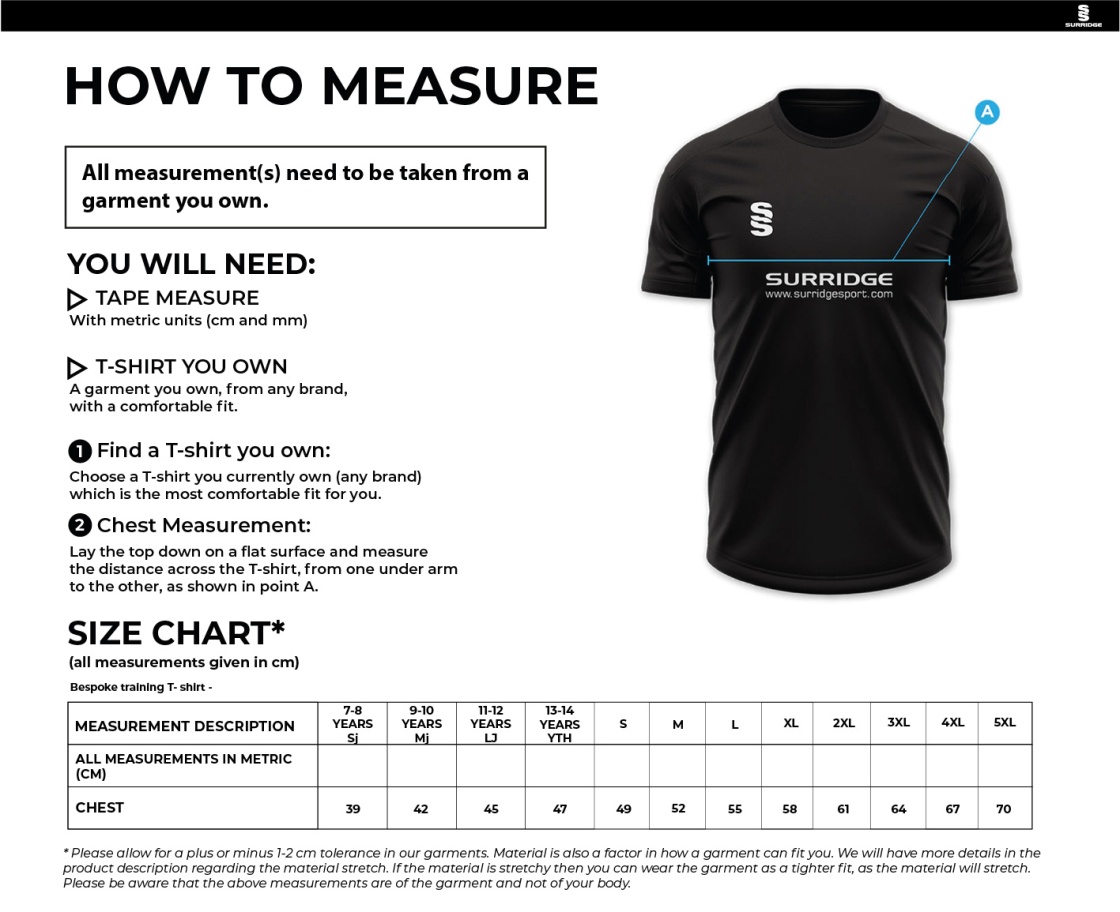 STCC - Impact T-Shirt - Men's Fit - Size Guide