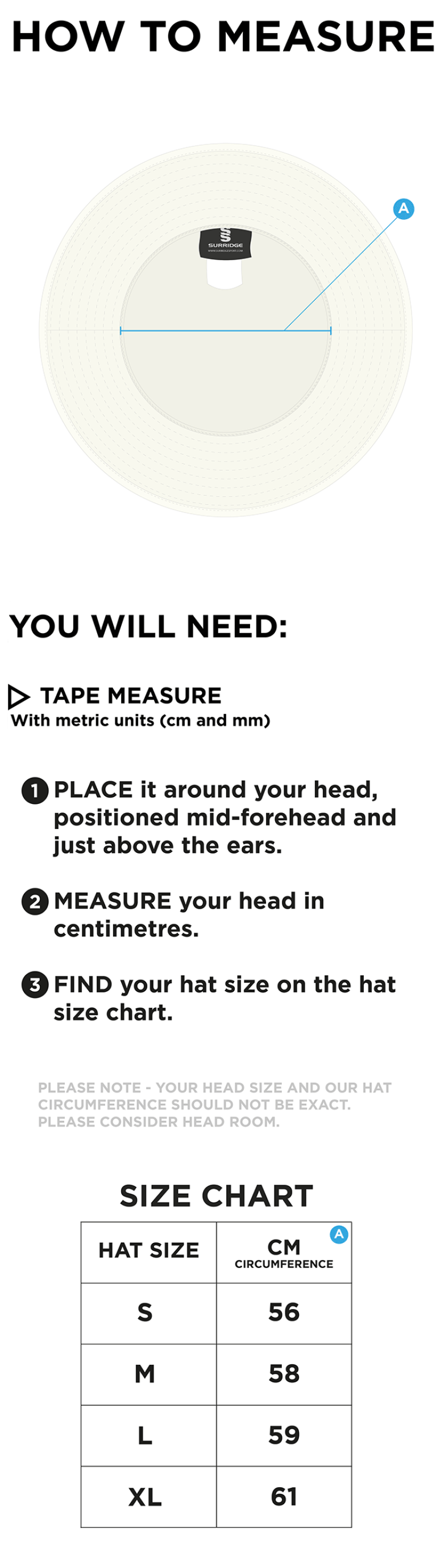 STCC - Floppy Sun Hat - Size Guide