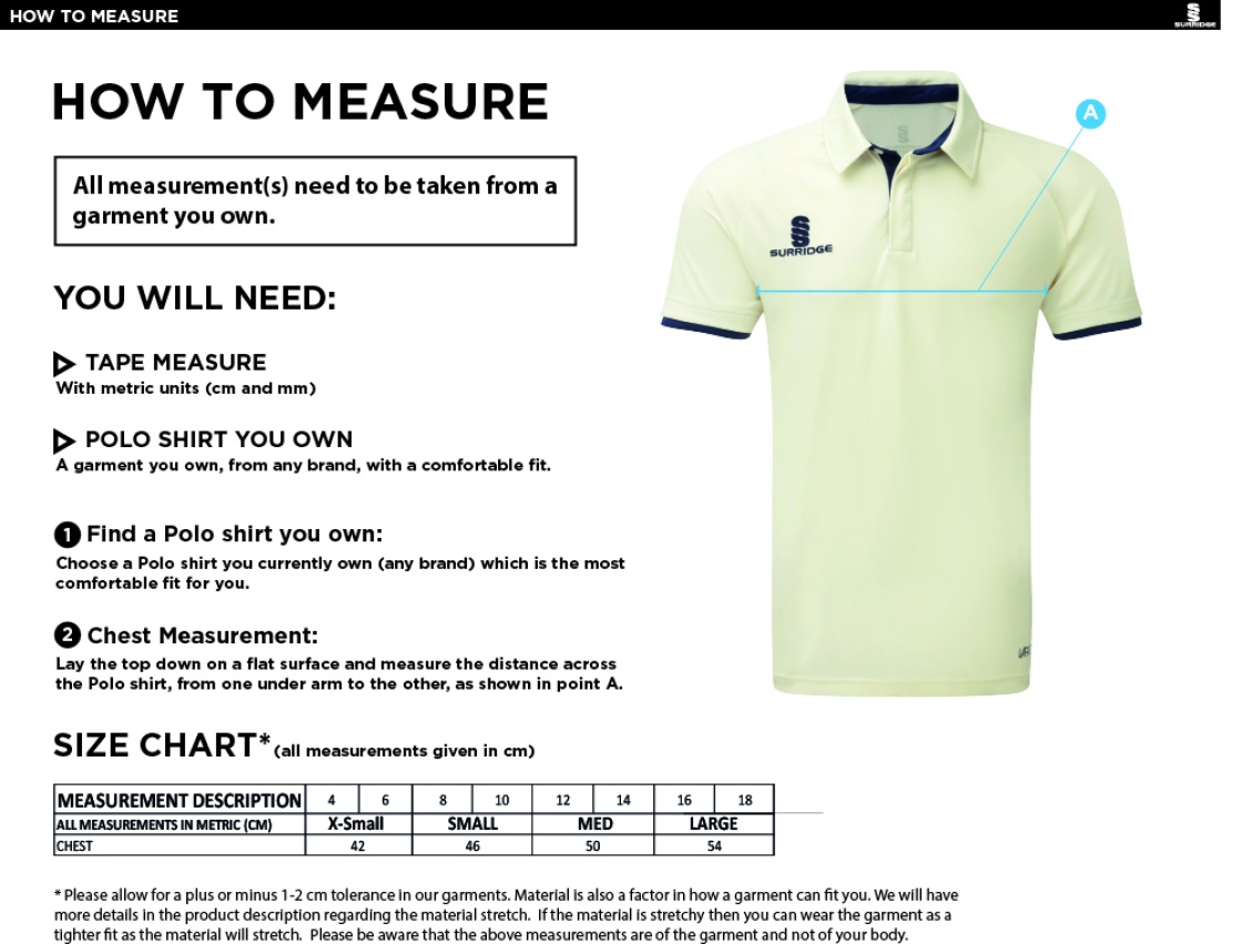 STCC - Dual Cricket Shirt Short Sleeve - Women's Fit - Size Guide