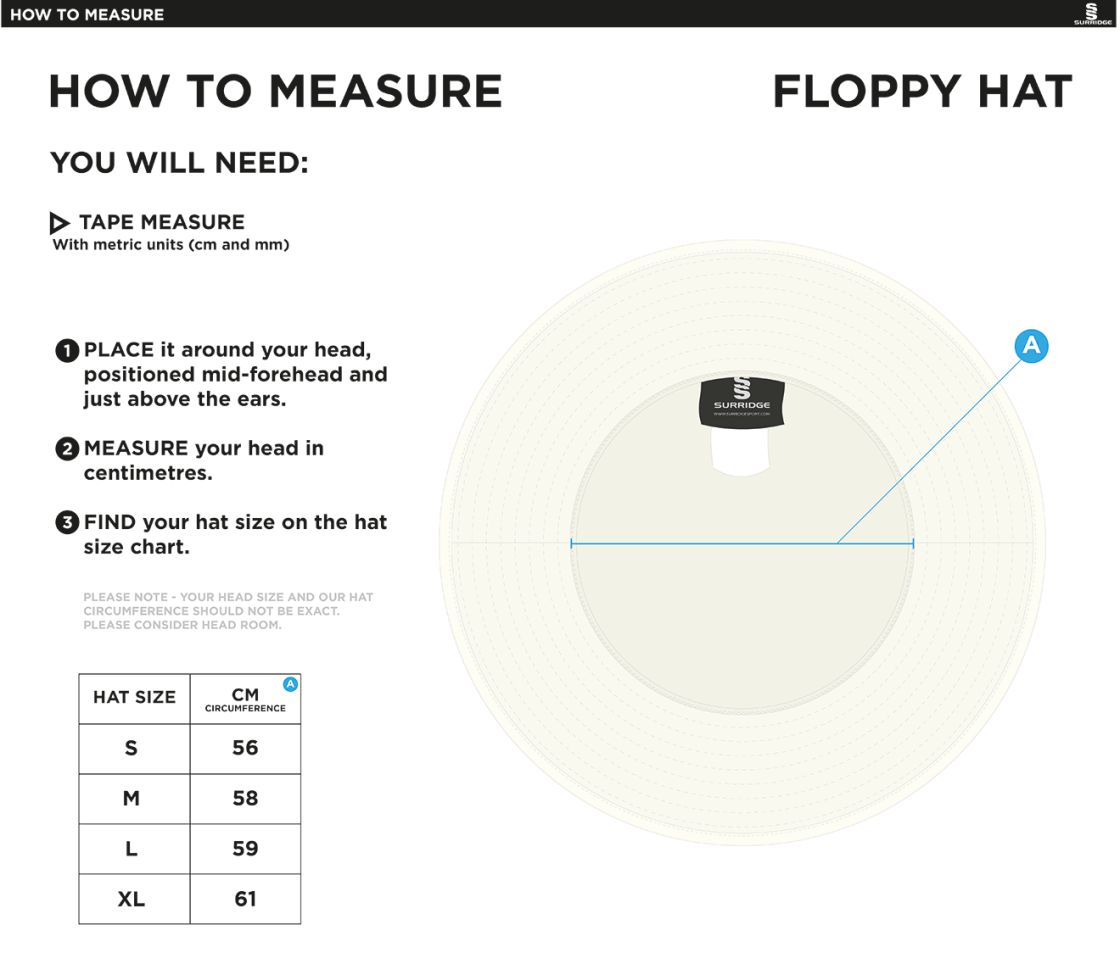 STCC - Floppy Sun Hat - Size Guide