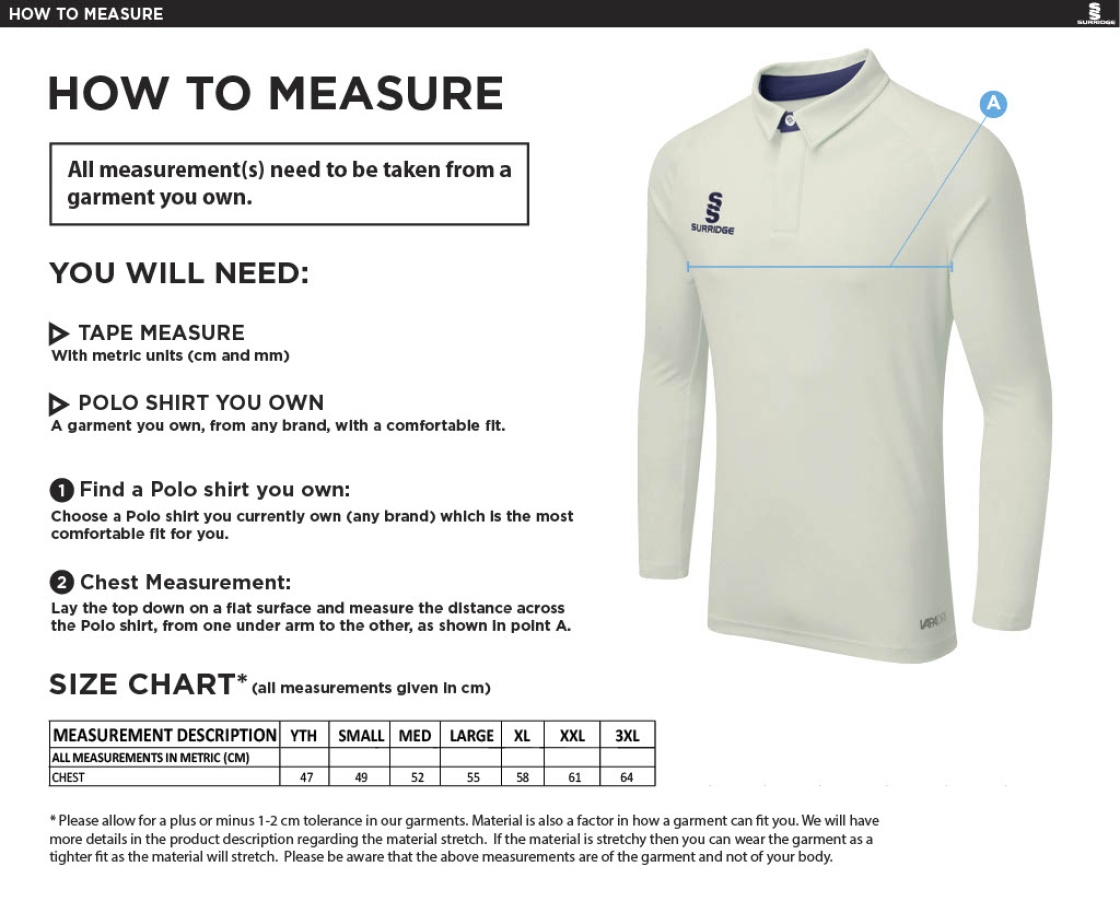 STCC - Dual Cricket Shirt Long Sleeve - Men's Fit - Size Guide