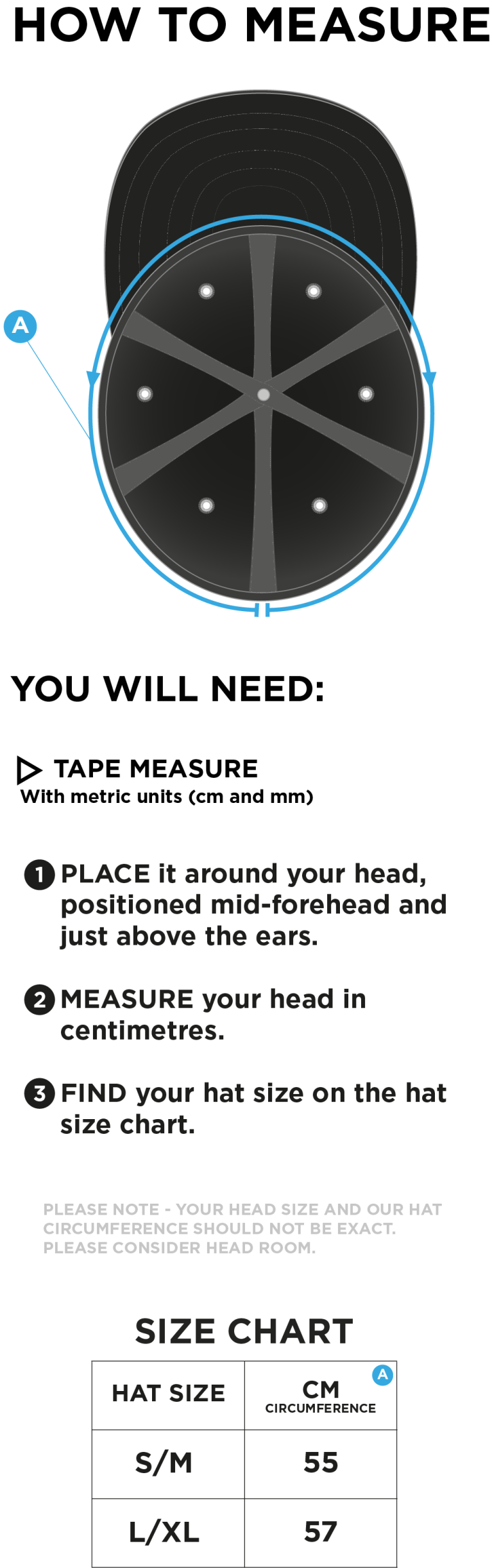 STCC - Fuse Flexi Cap - Navy - Size Guide