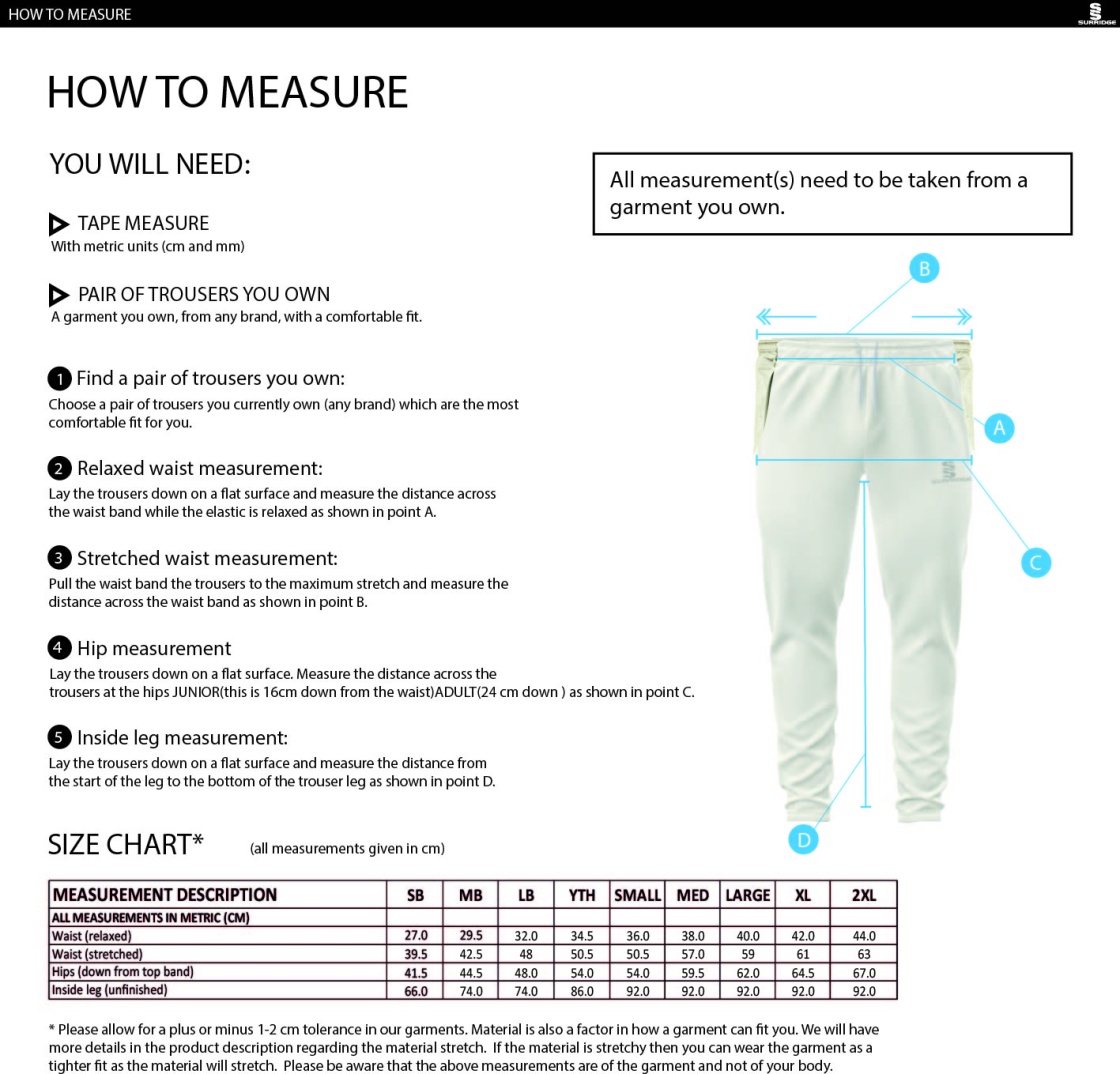 STCC - Ergo Playing Pant - Men's Fit - Size Guide