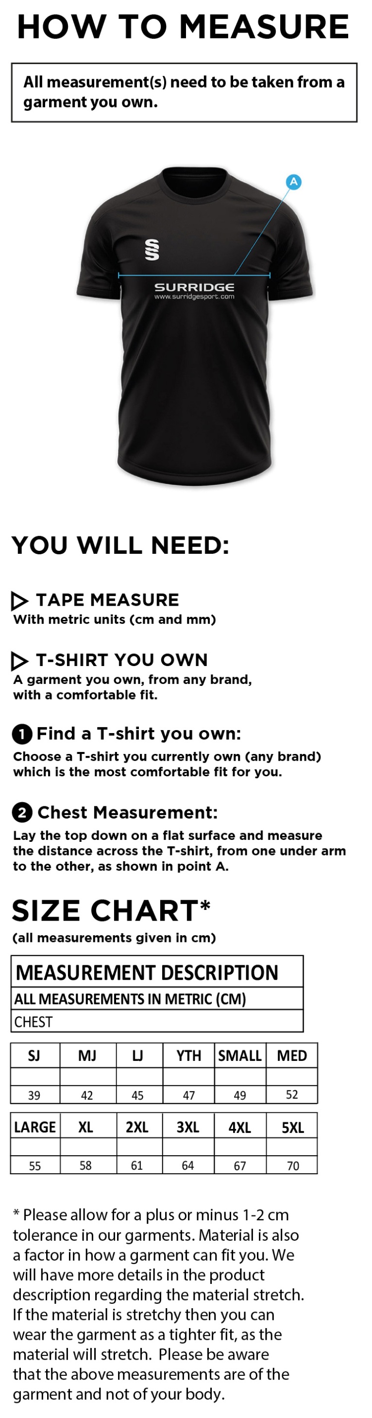 STCC - Impact T-Shirt - Men's Fit - Size Guide