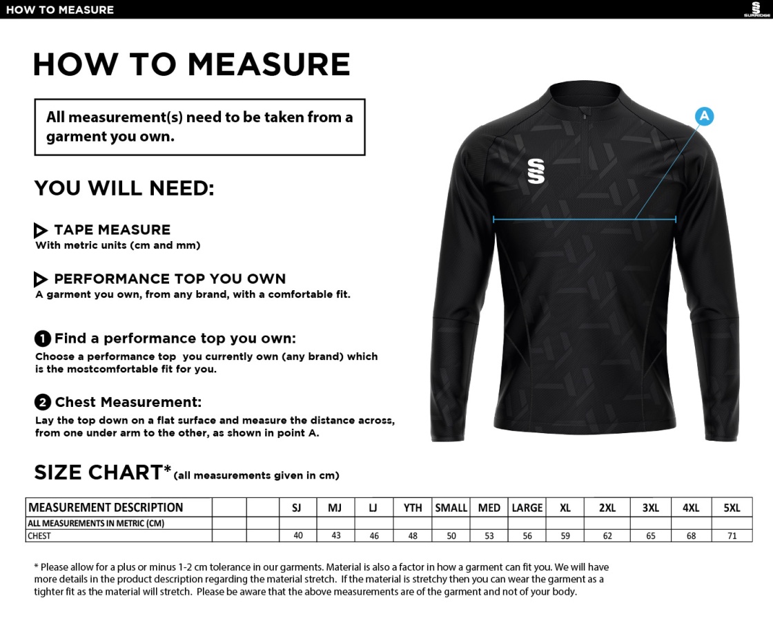 STCC - Impact 1/4 Zip Performance Top - Men's Fit - Size Guide