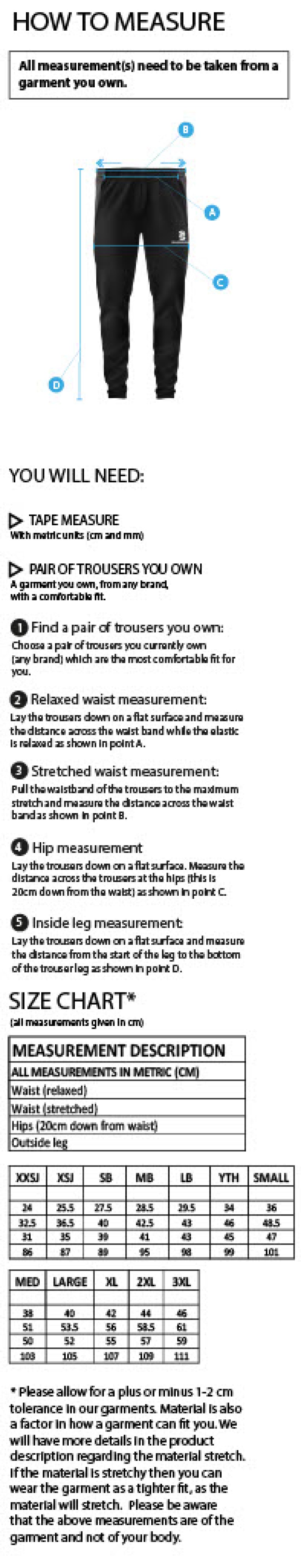 STCC - Skinny Pant - Unisex Fit - Size Guide