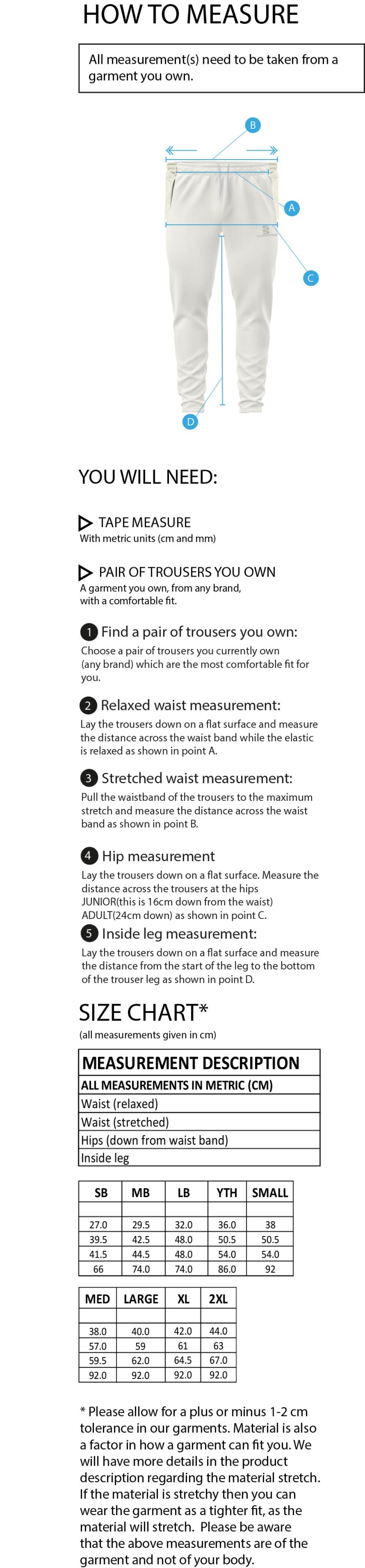 STCC - Ergo Playing Pant - Men's Fit - Size Guide