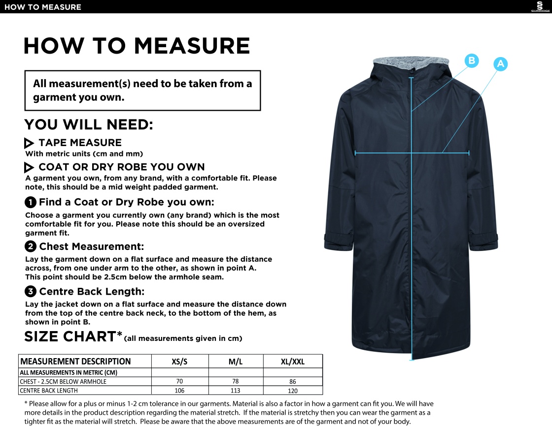 STCC - Active Fleece Robe - Unisex Fit - Size Guide