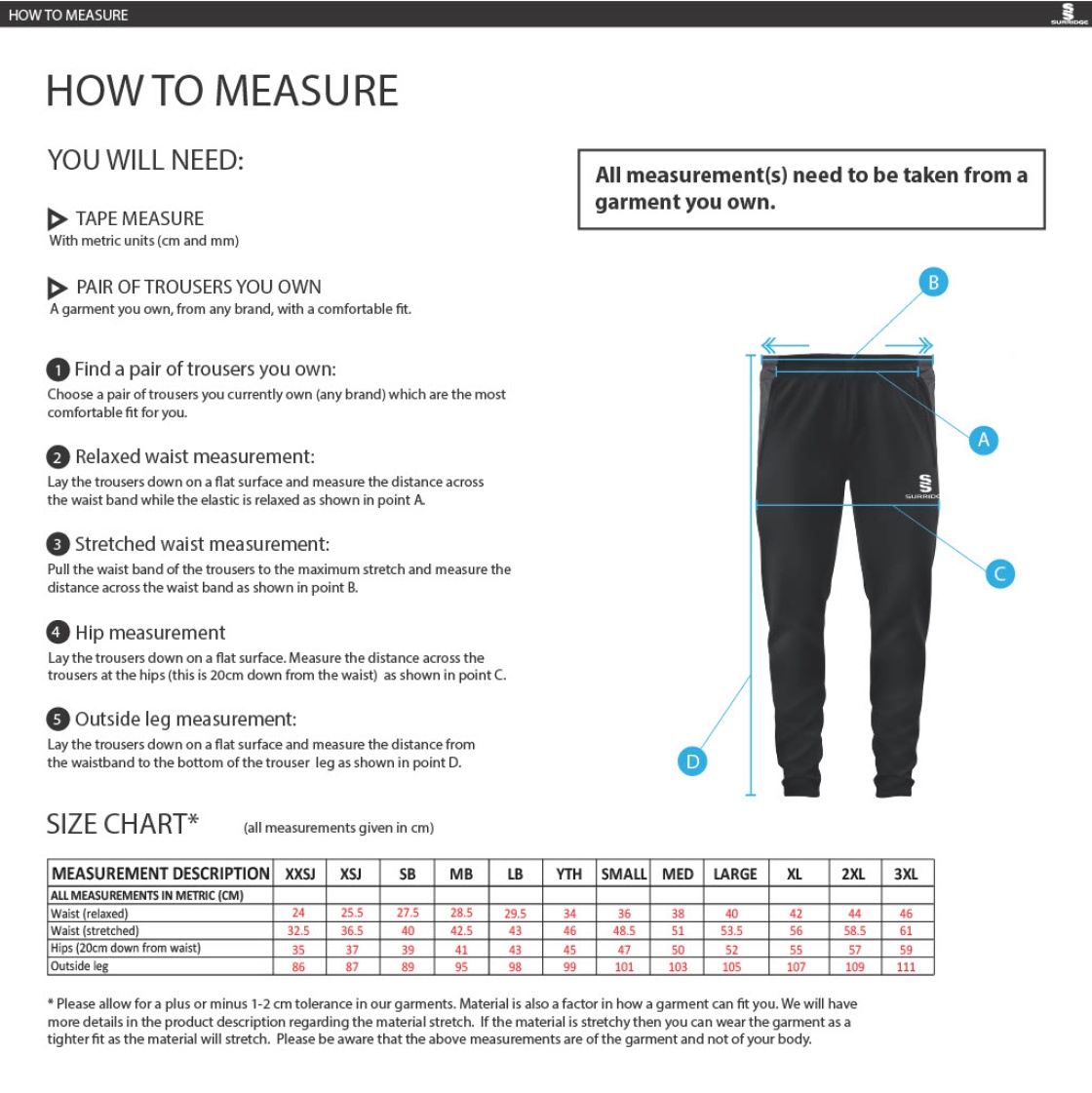 STCC - Skinny Pant - Unisex Fit - Size Guide