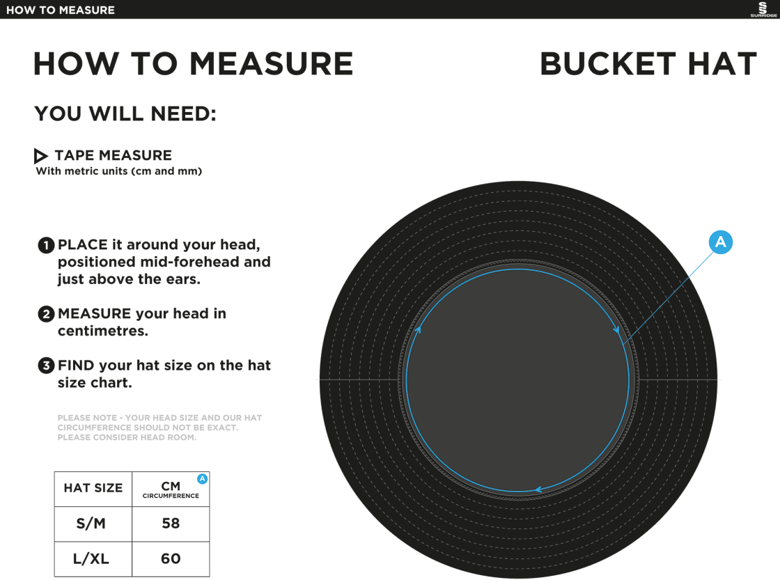 STCC - Dual Bucket Hat - Navy - Size Guide