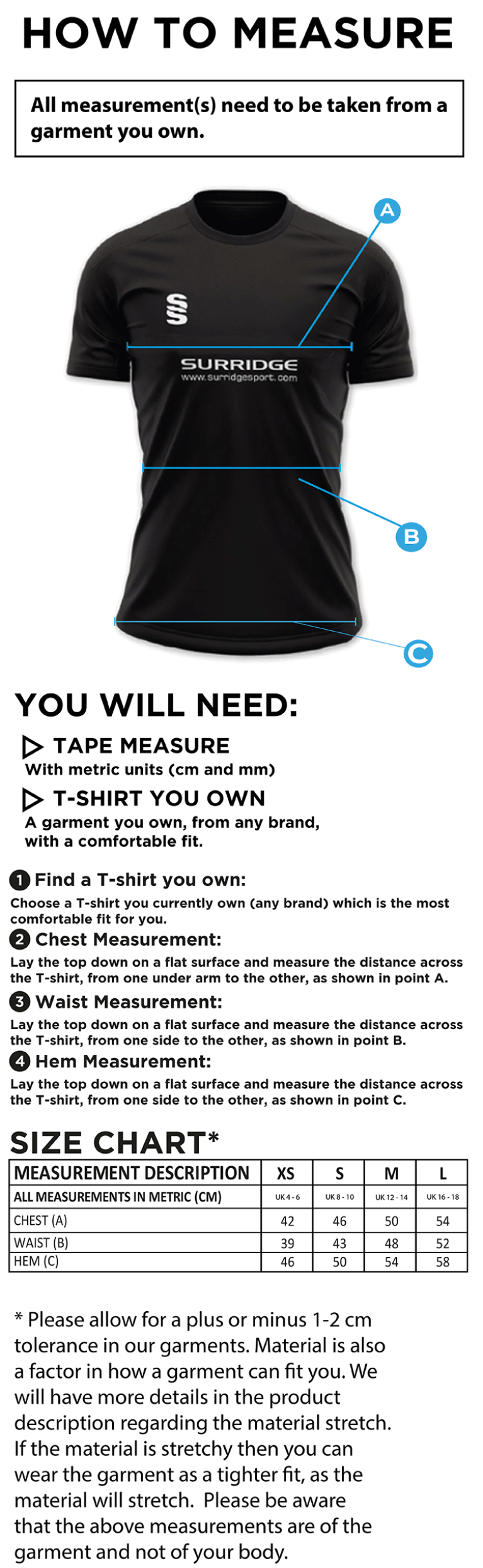 STCC - Impact T-Shirt - Women's Fit - Size Guide